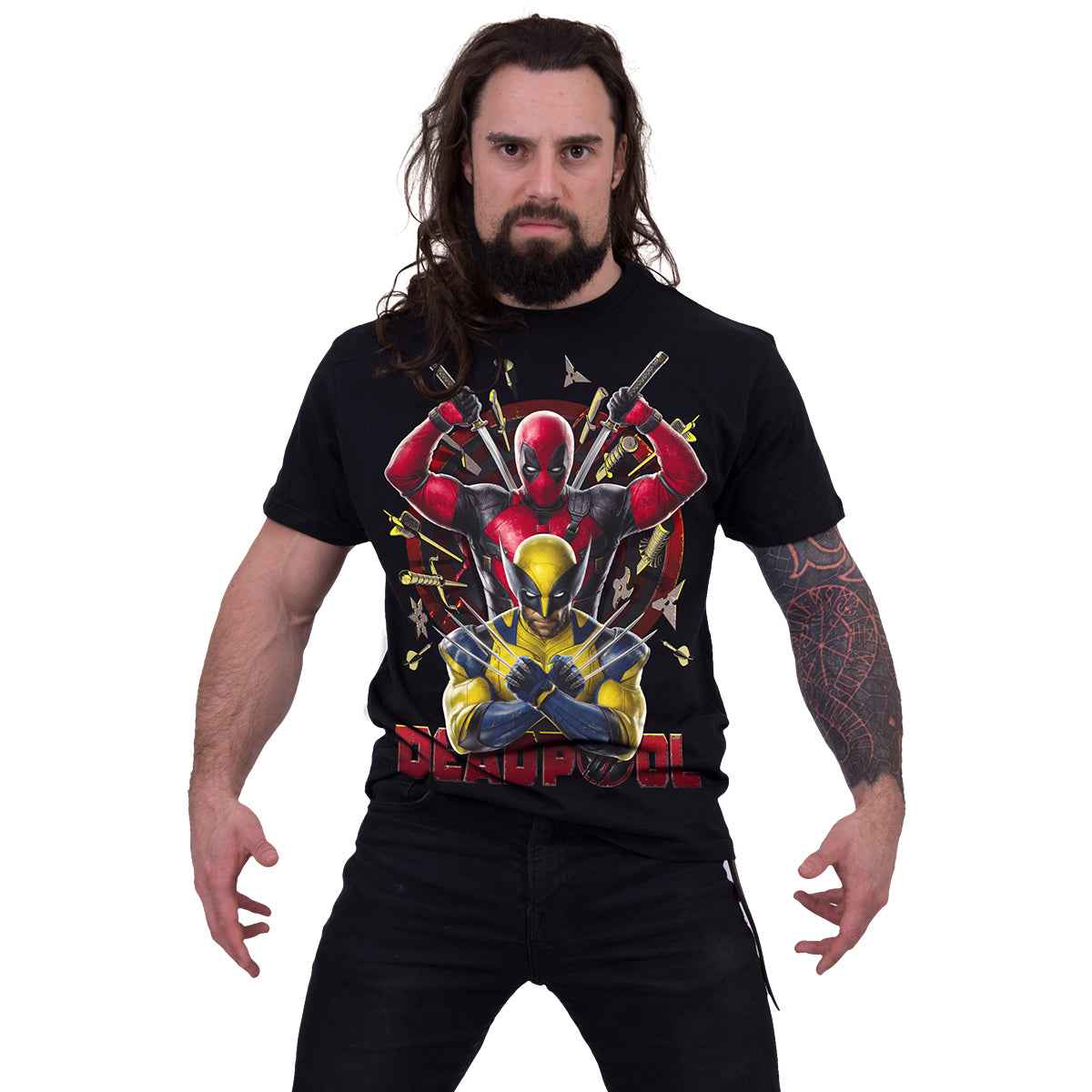 DEADPOOL - WOLVERINE BULLSEYE - T-Shirt Black - Damned Threads